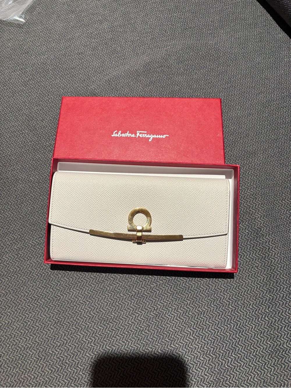 Salvatore Ferragamo Cream Leather Wallet with Gold Gancini Accent